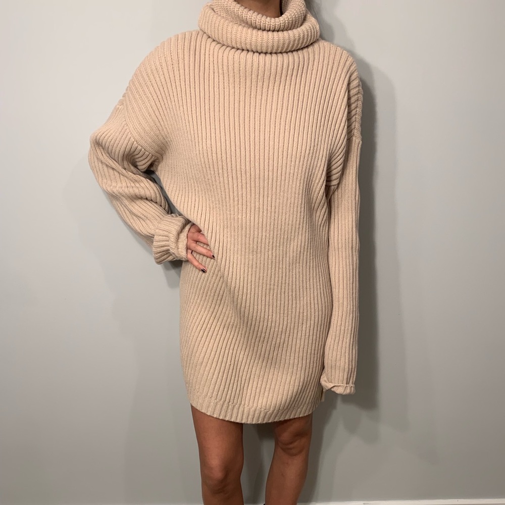 Pink Turtleneck Sweater Dress